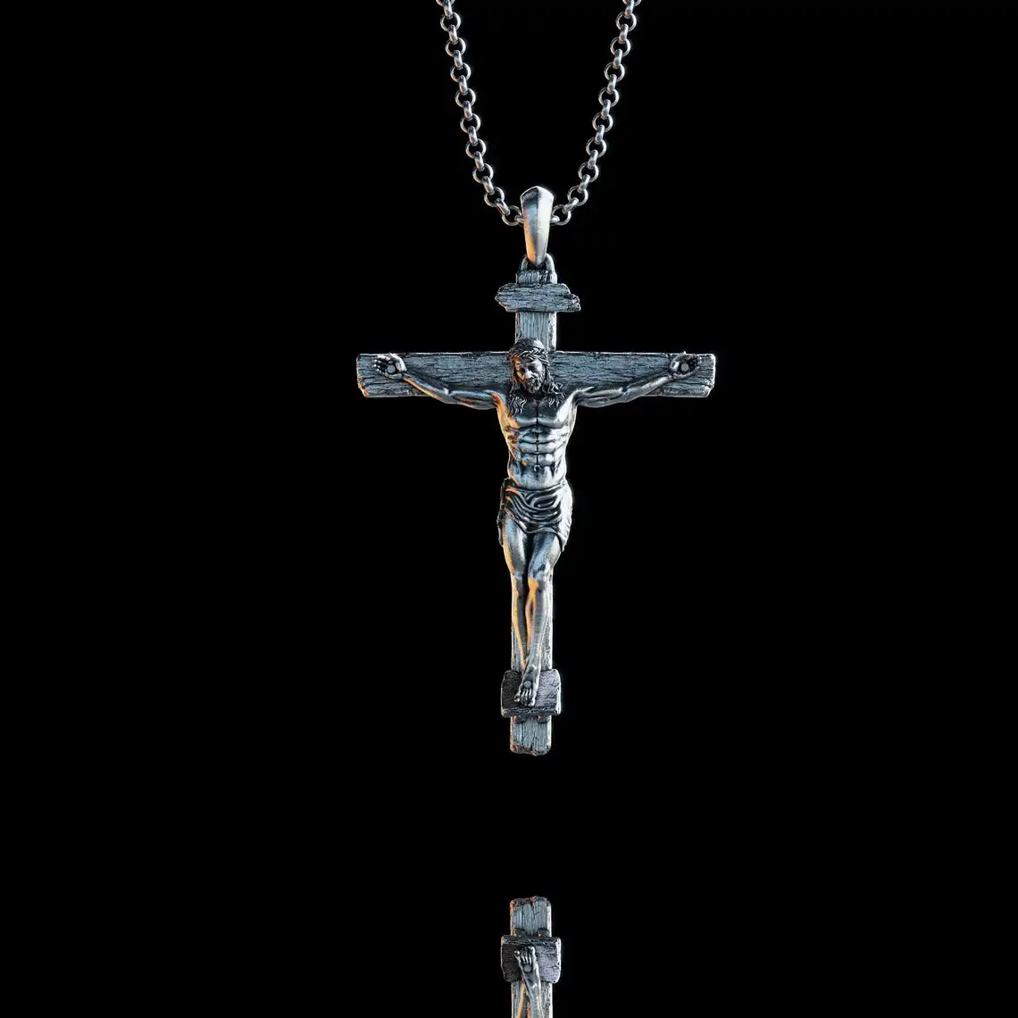 Colar de crucifixo de prata 3d, feito à mão, jesus, alívio, cruz, savior, pingente gravado religioso, colares, presente para homens