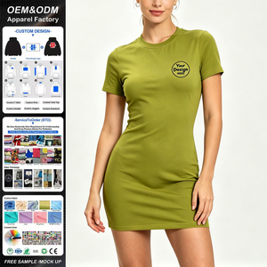 Wholesale Slim Fit <b>Dress</b> Cotton Jersey Mini <b>Dress</b> Custom Embroidery Screen Print Logo Short Sleeve Women Tight Fitted <b>Dress</b> - Product Image 1