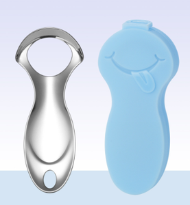 Lot de 2 grattoirs à langue en acier inoxydable personnalisés pour réduire la mauvaise haleine Hygiène bucco-dentaire Soins des dents Nettoyant pour langue de bébé - Product Image 1