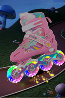 Patins à roulettes pour enfants, patins à roulettes en PU et maille pour enfants, roues lumineuses, taille réglable pour filles et garçons