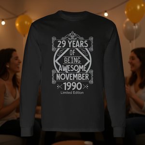 Camiseta de manga larga para cumpleaños de noviembre de 1990, edición limitada impresionante para 29 años - Product Image 3