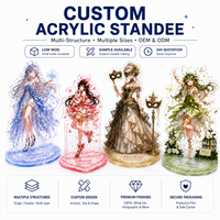 Support en acrylique givré pour figurine d'anime avec feuille d'or et dôme en époxy, base à fente unique, disponible en petites séries, faible MOQ, plaque en mica