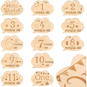 Disques en bois <span class=keywords><strong>double</strong></span> face gravés, accessoires de photographie pour nouveau-nés, cartes de jalons mensuels pour bébés, pour fête prénatale - Product Image 1