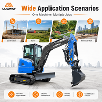 Mini-excavatrice LOGWAY Worksite Pro pour projets municipaux avec cabine fermée et chenilles en caoutchouc, mini-excavatrice compacte Pro