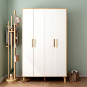 Modern Four-Door Wardrobe With Wooden Frame And Handles Freestanding <b>Bedroom</b> <b>Storage</b> <b>Cabinet</b> Scandinavian Design - Product Image 3