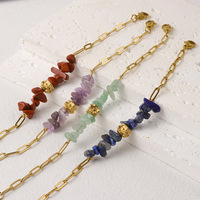Bracelet artisanal en pierres naturelles vintage, plaqué or, chaîne trombone en acier inoxydable, avec entretoise fleurie, pour femme, idéal comme cadeau