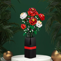 Bouquet de fleurs romantique en briques de construction, kit de Noël, simulation de rose rouge, cadeau de la Saint-Valentin, amies, plastique