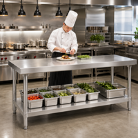 Table de travail industrielle en acier inoxydable 304 201 à 2 niveaux, robuste, anti-rouille, pour cuisine commerciale, fournie directement par l'usine