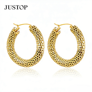 Pendientes de aro de moda, OEM/OEM, impermeables, de acero inoxidable, chapados en oro, hipoalergénicos, proveedor de joyería de moda, pendientes de oro de 18k - Product Image 1