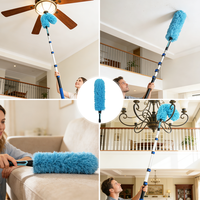 Ensemble de nettoyage de fenêtres et dépoussiéreur 5-en-1 à long manche avec tige réglable de 16 pieds et brosse à toile d'araignée lavable pour le nettoyage domestique