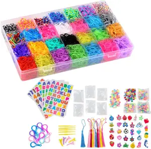 6000Pcs Loom Cao Su Ban Nhạc Bộ Dụng Cụ Hạt Đồ Chơi Thiết Lập Tay Máy Dệt Kim Handmade Tự Làm Cầu Vồng Dệt Màu Vòng Đeo Tay Cô Gái Quà Tặng