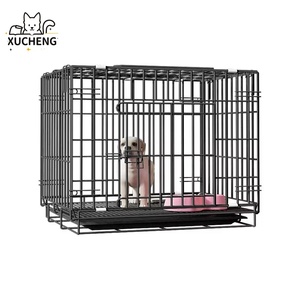 Yüksek kalite güçlü katlanabilir tel köpek kafesi çift kapı Metal köpek sandık - Product Image 1