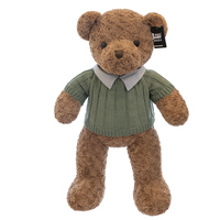 En gros, Ours en peluche bouclé mignon et habillé, avec pull tricoté et col chemise, animal en peluche doux, ours bloc de construction pour anniversaire
