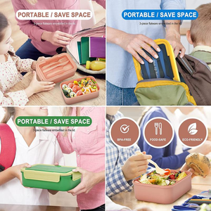 Contenedor de Alimentos Reutilizable de Doble Capa Apto para Microondas DD1938, Lonchera de 3 Compartimentos a Prueba de Fugas con Cubiertos - Product Image 3