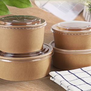 Phân hủy sinh học 1L 1.5L giấy kraft Bát salad hộp đựng thức ăn lấy đi giấy ăn trưa hộp súp salad Bowl với nắp - Product Image 2