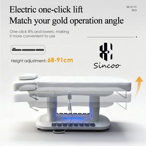 Muebles de salón de belleza, cama de masaje con Base de acero inoxidable dorado, cama de belleza eléctrica de 4 motores con Control de pie de iluminación - Product Image 3