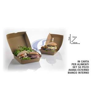 Set di 50 Scatole di Carta Kraft-PE 12x12x7h per Hamburger e Pizze, per Ristoranti Fast Food e Pizzerie - Product Image 1