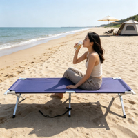 Lit de camping pliable et portable avec pieds antidérapants, tissu Oxford 600D, cadre en alliage d'aluminium pour utilisation en extérieur et sur la plage