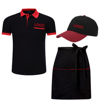 Polo respirant personnalisable avec logo pour personnel de restauration rapide, serveurs de restaurant, bar, uniforme avec tablier et chapeau