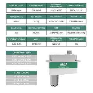Servo PTK 7308Plus MG-D 8g, Servo Digital de Metal para Aeromodelismo, Modelo de Avión DLG, Planeador - Product Image 2