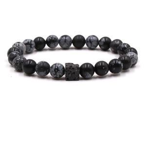 Bracelet noir lave carré pierre volcanique Bracelet hommes femmes perles de verre noir réglable charme Rock Bracelet - Product Image 1