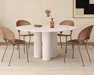 Design moderne nordique <span class=keywords><strong>France</strong></span> crème blanc pierre ardoise ronde salle à manger Table ensemble 6 places Restaurant Table et 4 chaises meubles - Product Image 5