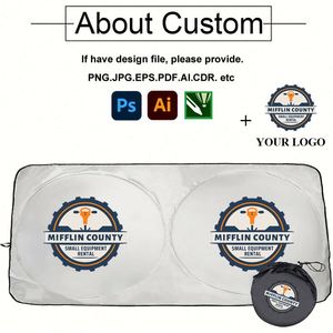 Foldable Front Windshield Sun <b>Shade</b> Polyester UV Sun Heat Car Sun <b>Shades</b> Auto Double Circle Car Sunshade With Custom Logo Print - Product Image 4