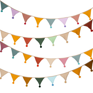 Drapeaux en coton avec pompons couleur unie enfants fête d'<span class=keywords><strong>anniversaire</strong></span> <span class=keywords><strong>guirlande</strong></span> suspendue pour pépinière Camping salle de classe événements à thème - Product Image 3