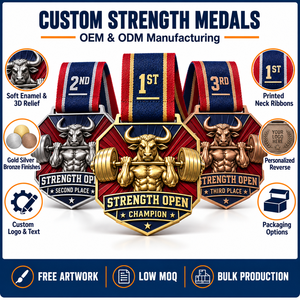 เหรียญรางวัลกีฬาแข่งขัน Custom Bull Strength Sports แบบเคลือบอ่อน พร้อมเคลือบทอง เงิน และทองแดง และริบบิ้นรางวัลแบบกำหนดเองได้ - Product Image 4
