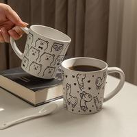 Mug en porcelaine blanche grande capacité, peint à la main, motif alpaga et ours mignons, compatible micro-ondes, cadeau de bureau assorti pour couples