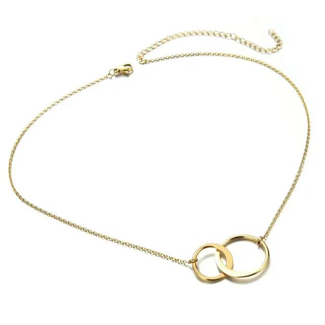 Yiwu Duoqu Stainless Steel Round Wire Hammered To Flat Center Double Ring Inter Knot Women Minimal Initial Personalized Necklace