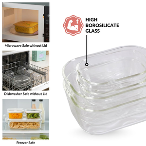 Ensemble de récipients de préparation des repas en verre borosilicate de haute qualité avec couvercles transparents, utilisables au micro-ondes, pour la cuisine, récipients de stockage alimentaire - Product Image 3