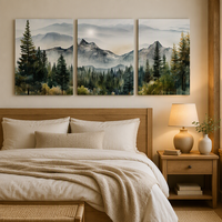 Lot de 3 tableaux encadrés sur toile, style Art Déco, impression numérique de paysages, art mural en fer et bois de pin pour salon et chambre à coucher