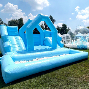 Color pastel niños fiesta al aire libre salto Combo castillo hinchable Casa de rebote azul inflable con tobogán y pozo de bolas - Product Image 1