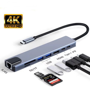Hub <span class=keywords><strong>USB</strong></span> Type-C en métal 8 en 1 avec Ethernet Gigabit, 8 ports <span class=keywords><strong>USB</strong></span> 3.0 pour 2.0, compatible avec MacBook et ordinateurs portables, en stock - Product Image 1
