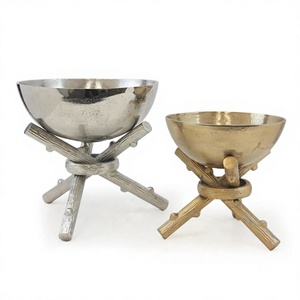 Handmade <b>Metal</b> <b>Bowls</b> With Stand Retro Design For Food Serving Decorative Tableware Silver & Gold Finish Fruits <b>Bowl</b> Sets - Product Image 1