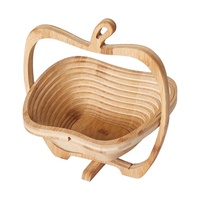 Keranjang Buah Kering Modern Lipat dari Bambu Ramah Lingkungan, Bentuk Apel, Buatan Tangan, dengan Pegangan