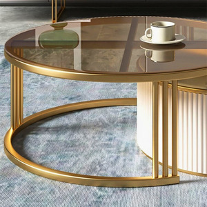 Moderno semplice tavolino rotondo <span class=keywords><strong>in</strong></span> <span class=keywords><strong>vetro</strong></span> con deposito telescopico per il piccolo soggiorno di casa <span class=keywords><strong>in</strong></span> <span class=keywords><strong>legno</strong></span> - Product Image 3