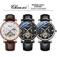 Montre automatique tourbillon Flyback de haute qualité pour homme avec bracelet en cuir véritable, montre mécanique squelette tendance de luxe