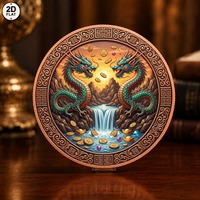 Pièce de monnaie en cuivre pur 999 de 1 oz, impression couleur 2D, cascade de double dragon chinois
