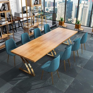 Bureau créatif nordique <span class=keywords><strong>en</strong></span> <span class=keywords><strong>bois</strong></span> massif, établi simple et grand personnel, table et chaise de négociation à longue barre pour employés - Product Image 3