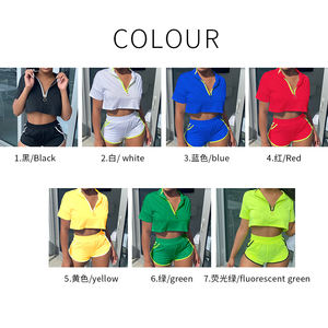 Custom Sweatsuits Met Logo Tweedelige Set Effen Kleur Rits Met Lange Mouwen Dames Joggingpak Set Zomer Trainingspak Met Capuchon - Product Image 2