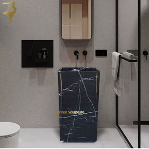 Lavabos autoportants en marbre vert vintage sculptés à la main, évier en pierre naturelle - Product Image 2