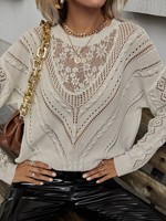 Herbst V-Ausschnitt Loose Casual Top Pullover Pullover Frauen Gestrickt Langarm Weiblich Frauen Hohl Blumen Langarm Pullover