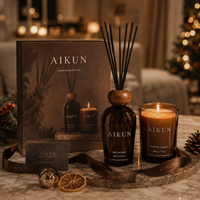 Diffuseur de parfum d'ambiance AIKUN de luxe à bâtonnets en bois, flacon en verre fumé rechargeable, ensemble de parfum d'intérieur, marque privée, longue durée, vente en gros