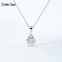 Starsgem Collier Pendentif Classique Unisexe Solitaire Brillant 1 carat à Six Griffes Diamant de Laboratoire Couleur D Plaqué Rhodium Argent 925