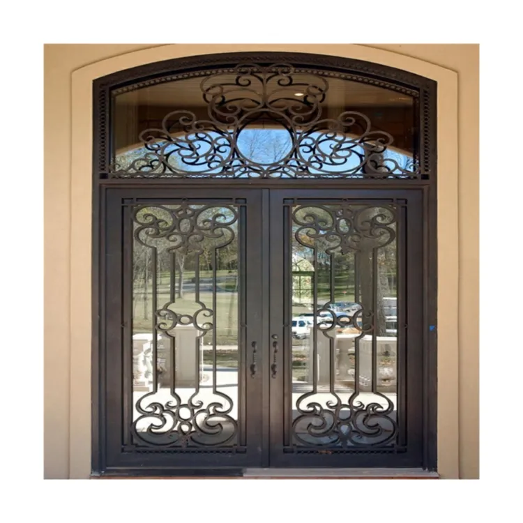 Modern Screen Main Entry Door House Glass Wrought Iron Door Single Double Modern Wrought Cost Iron Front Doors