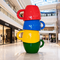 Sculpture Moderne en Acier Inoxydable Peint et Coloré, en forme de Tasse à Café Empilée, Statue Artistique, Couleurs et Tailles Personnalisables pour Café, Jardin, Centre Commercial