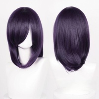 Wig Cosplay Anime Dasar Sedang 40Cm, Wig Rambut Sintetis Tahan Panas, Pirang Hitam Putih Merah Merah Muda Hijau Coklat Emas Biru