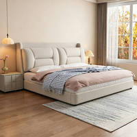 Lit de rangement moderne JUNYUHAO avec revêtement en tissu, mousse haute densité, cadre en pin, taille Queen/King